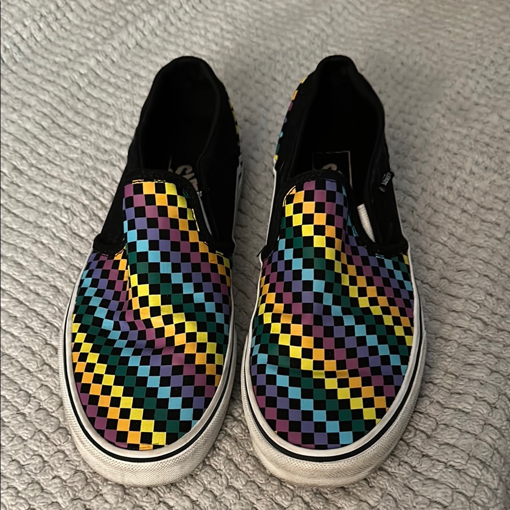 Vans rainbow multicolored checkerboard Colorful Checkered Slip-On Sneakers